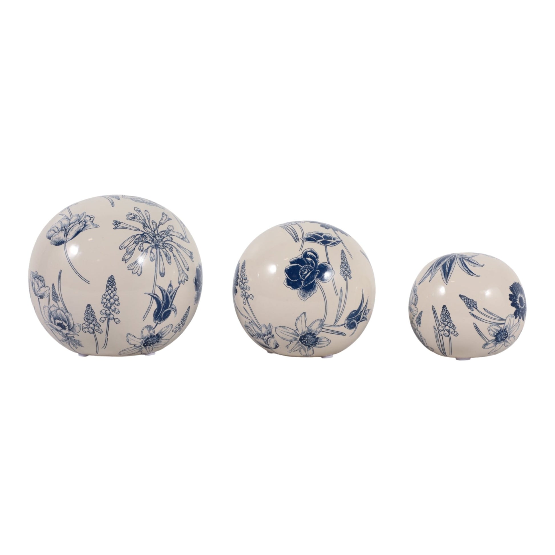 S/3 4/5/6" Floral Orbs, Blue/ivory Table Decors| Sagebrook Home