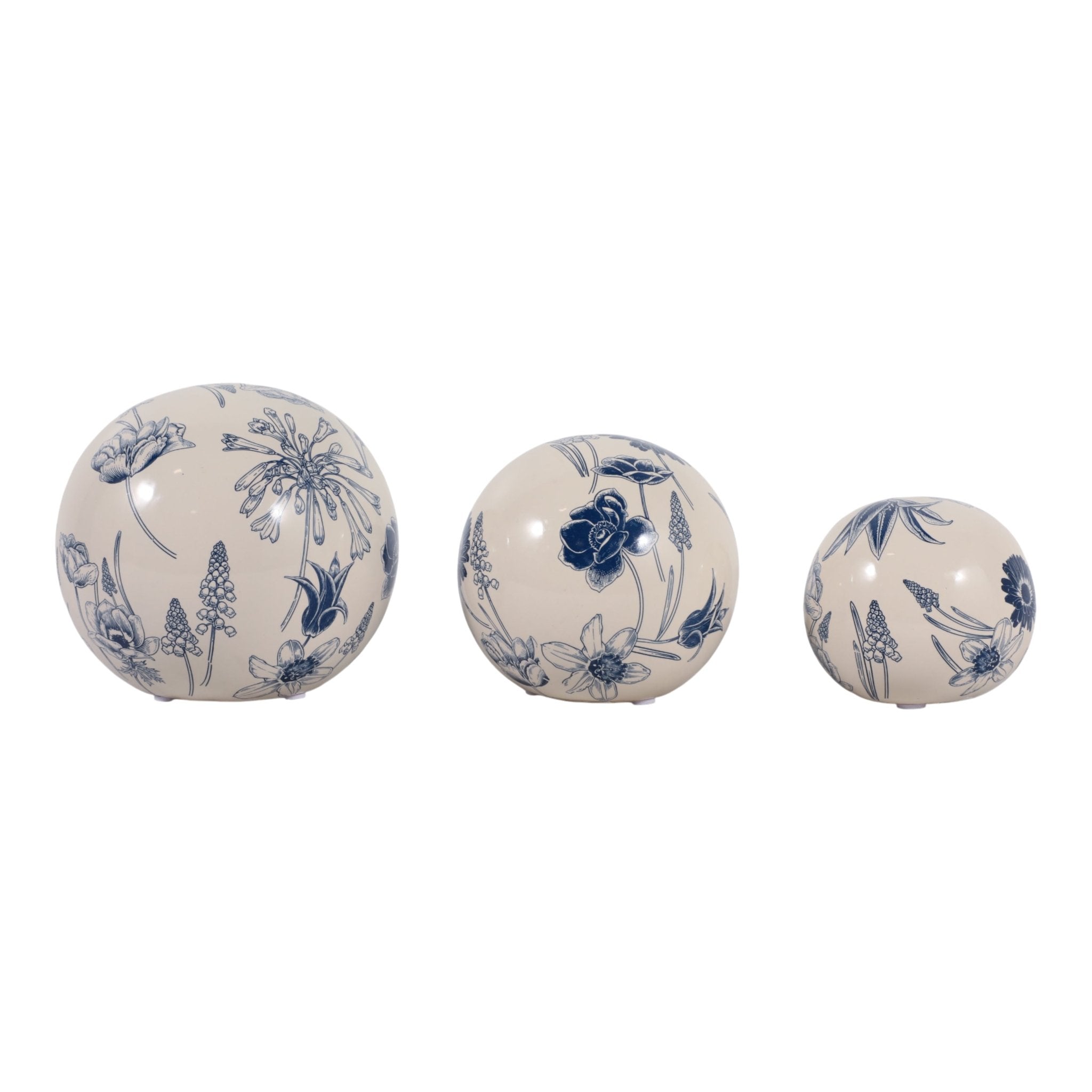 S/3 4/5/6" Floral Orbs, Blue/ivory Table Decors| Sagebrook Home