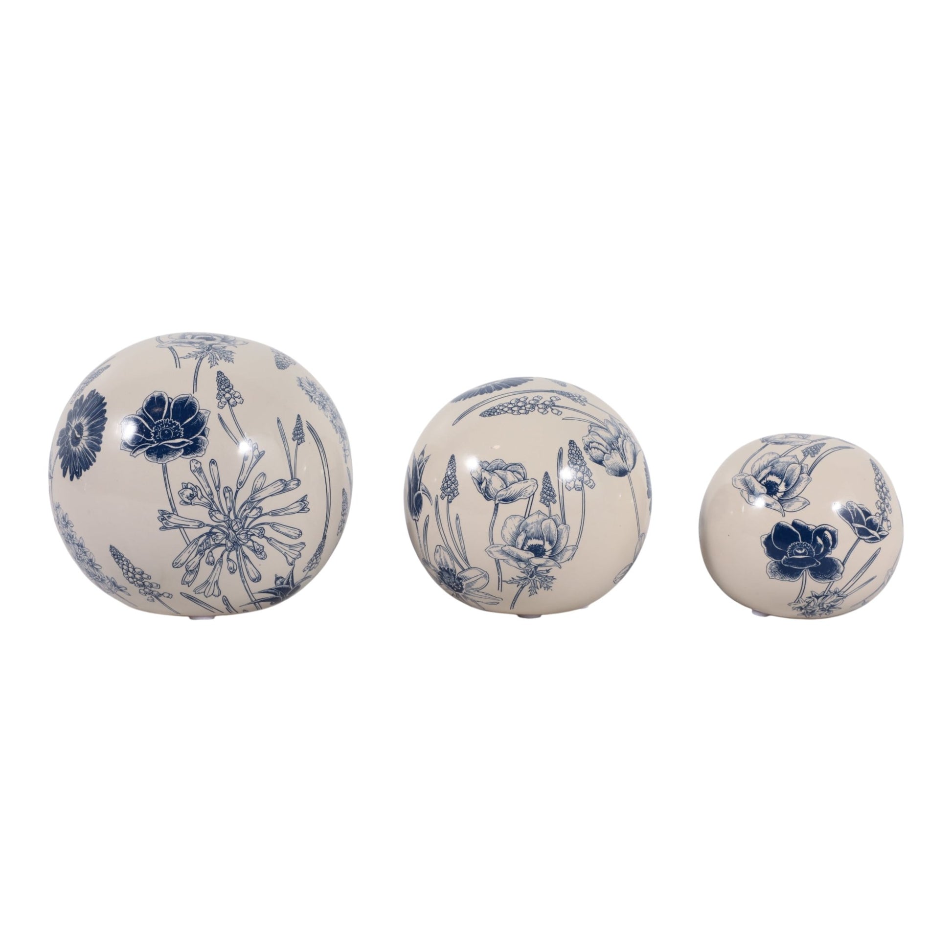 S/3 4/5/6" Floral Orbs, Blue/ivory Table Decors| Sagebrook Home