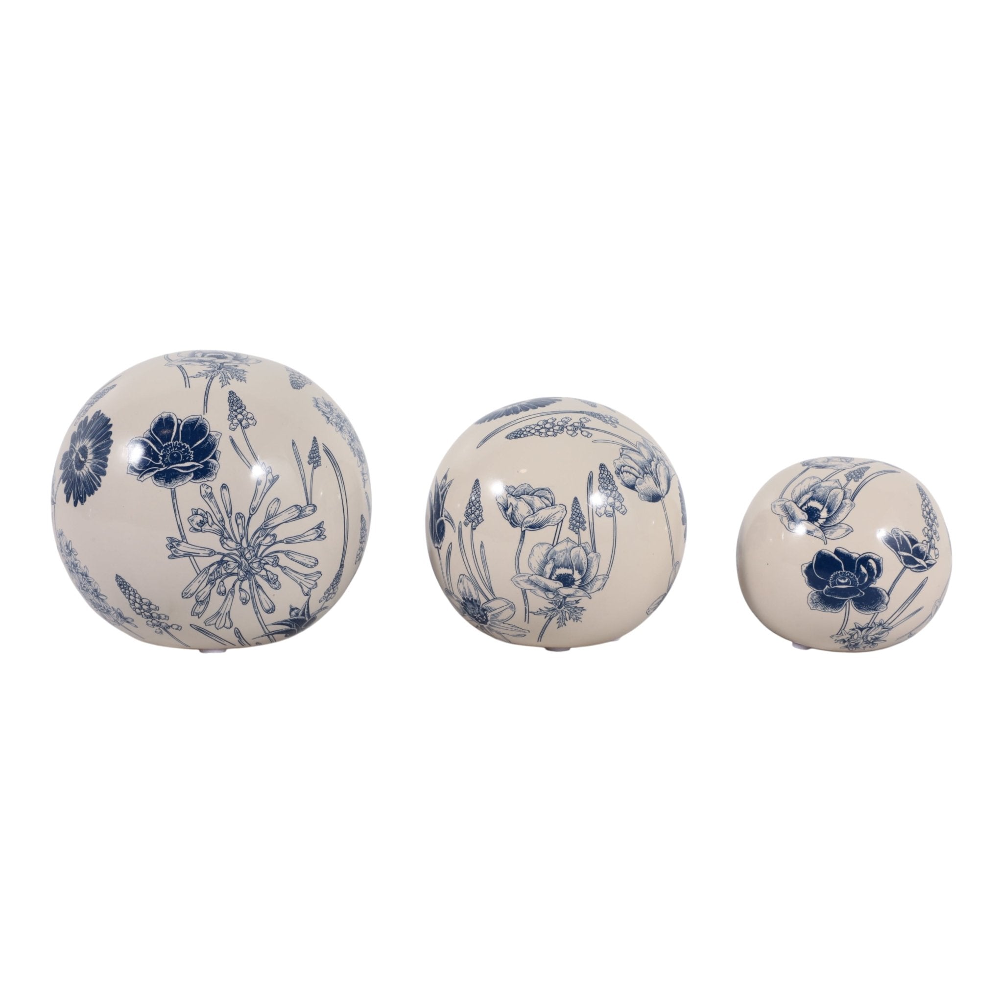 S/3 4/5/6" Floral Orbs, Blue/ivory Table Decors| Sagebrook Home
