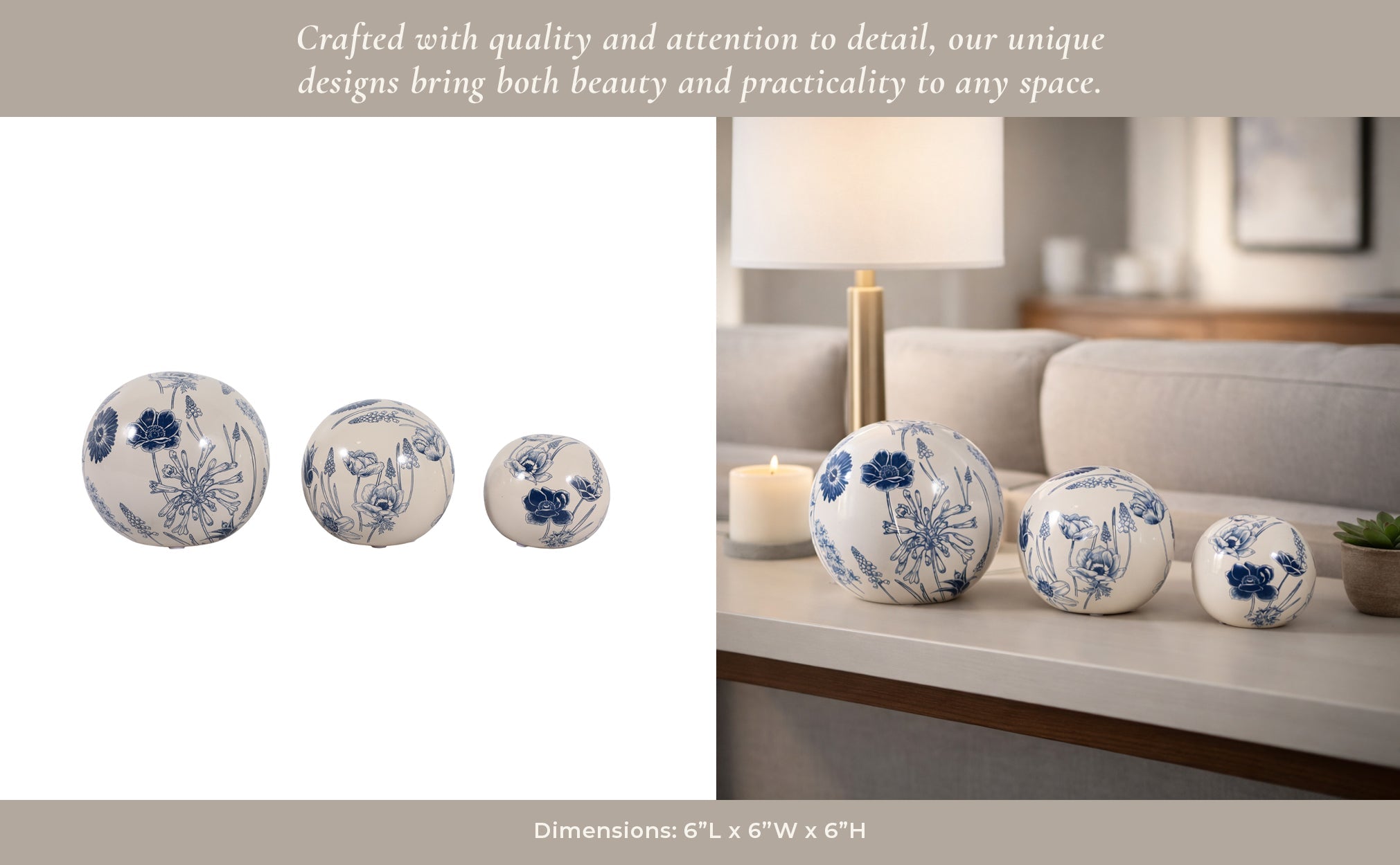 S/3 4/5/6" Floral Orbs, Blue/ivory Table Decors| Sagebrook Home