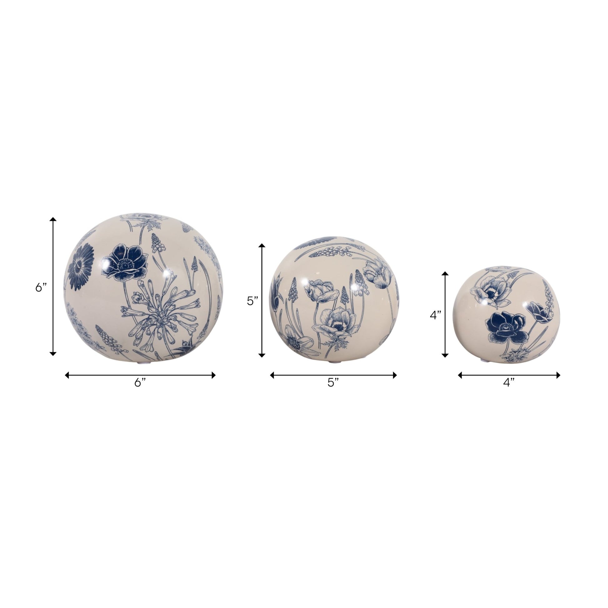 S/3 4/5/6" Floral Orbs, Blue/ivory Table Decors| Sagebrook Home
