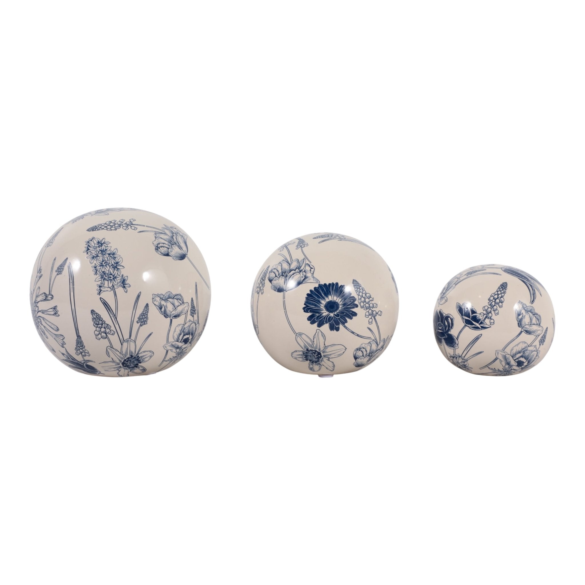 S/3 4/5/6" Floral Orbs, Blue/ivory Table Decors| Sagebrook Home