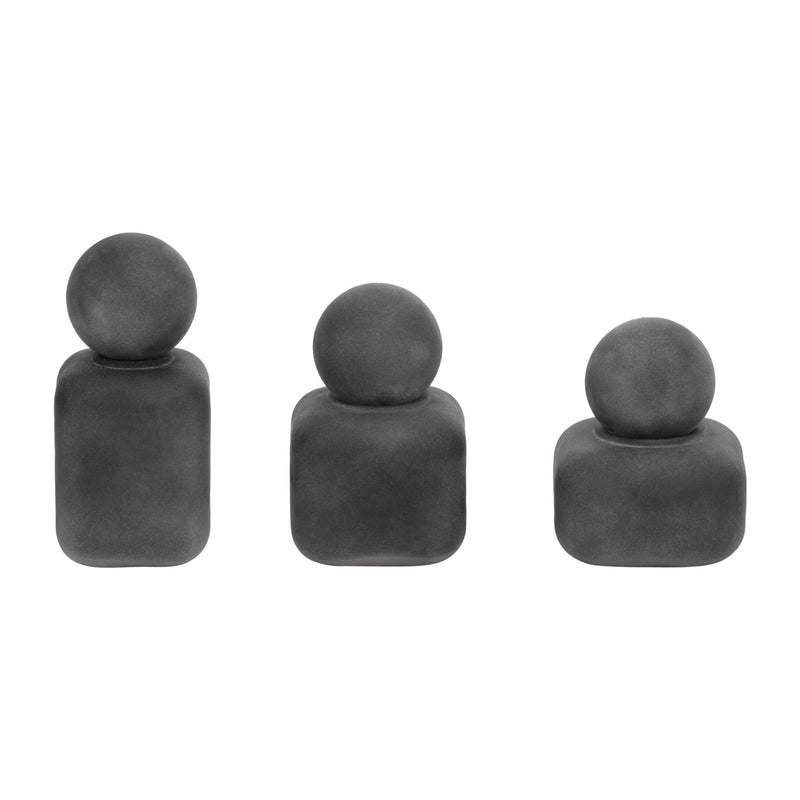 S/3 4/5/6" Mason Black Glass Lidded Bottles - Al Rugaib Furniture