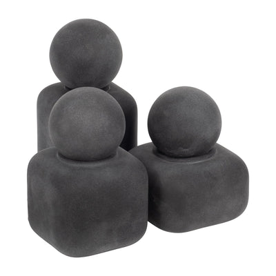 S/3 4/5/6" Mason Black Glass Lidded Bottles - Al Rugaib Furniture