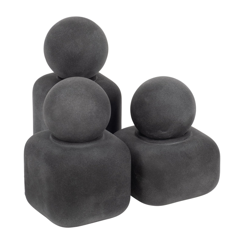 S/3 4/5/6" Mason Black Glass Lidded Bottles - Al Rugaib Furniture