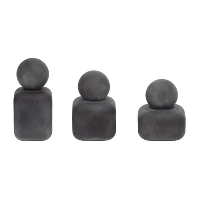 S/3 4/5/6" Mason Black Glass Lidded Bottles - Al Rugaib Furniture