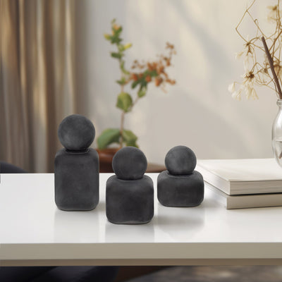 S/3 4/5/6" Mason Black Glass Lidded Bottles - Al Rugaib Furniture