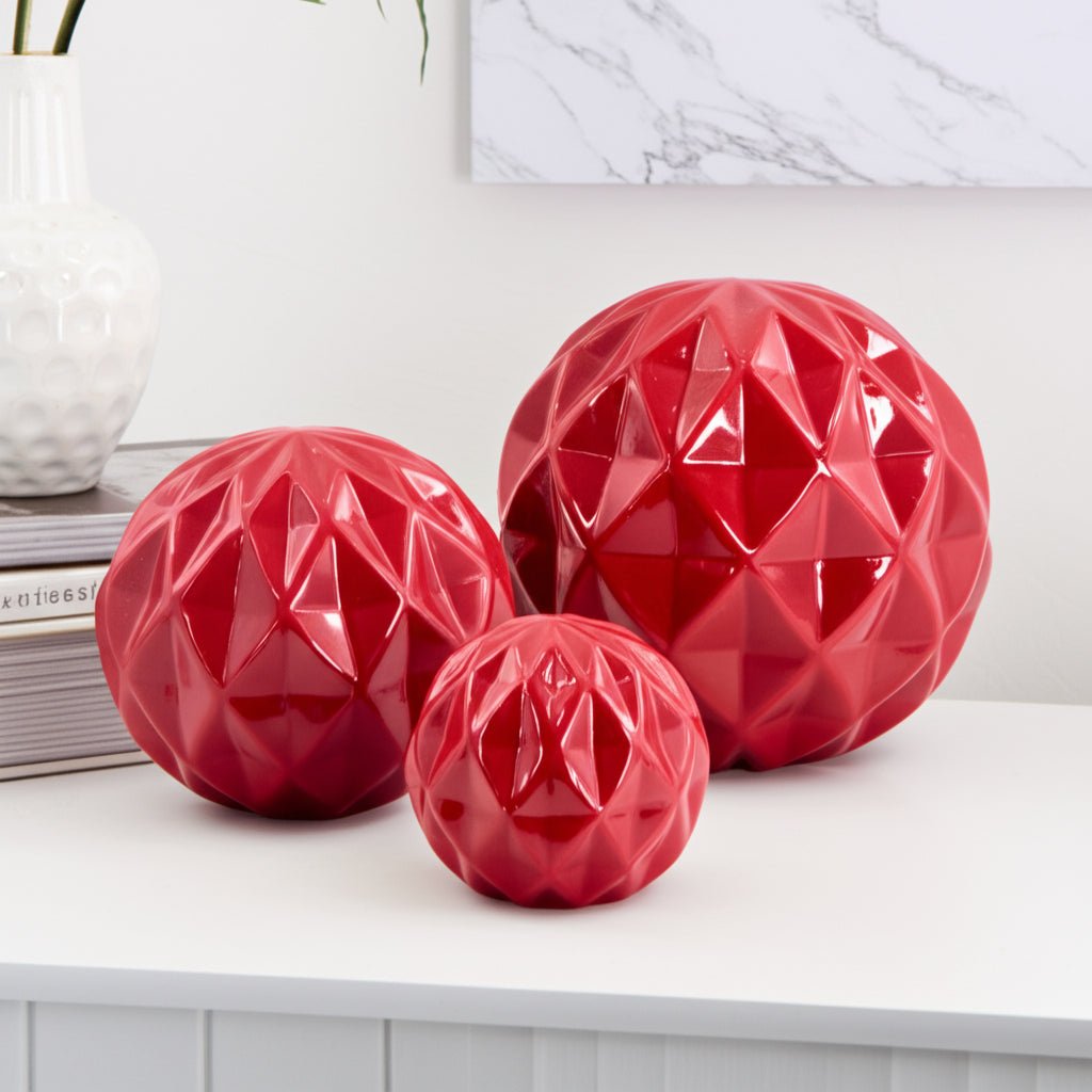 S/3 4/5/6" Varena Red Deco Balls Table Decors| Sagebrook Home