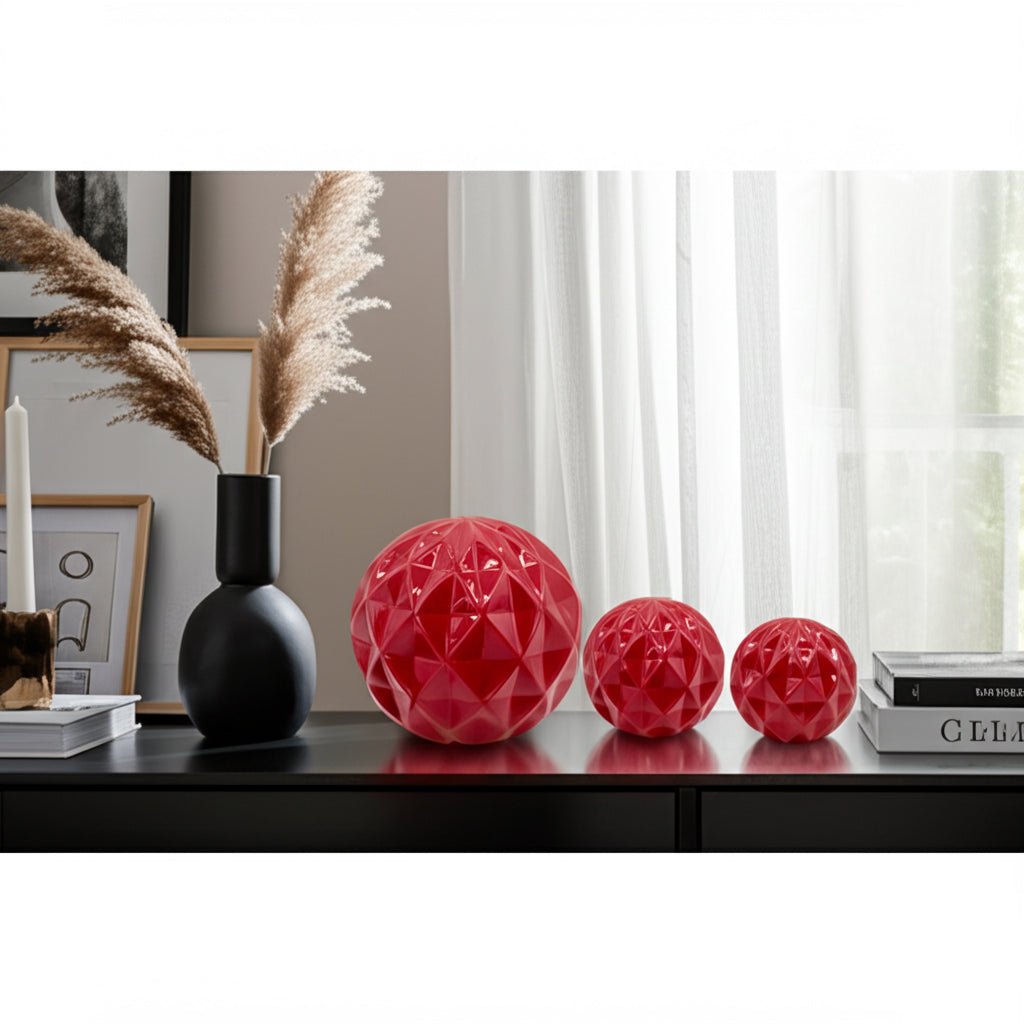 S/3 4/5/6" Varena Red Deco Balls Table Decors| Sagebrook Home