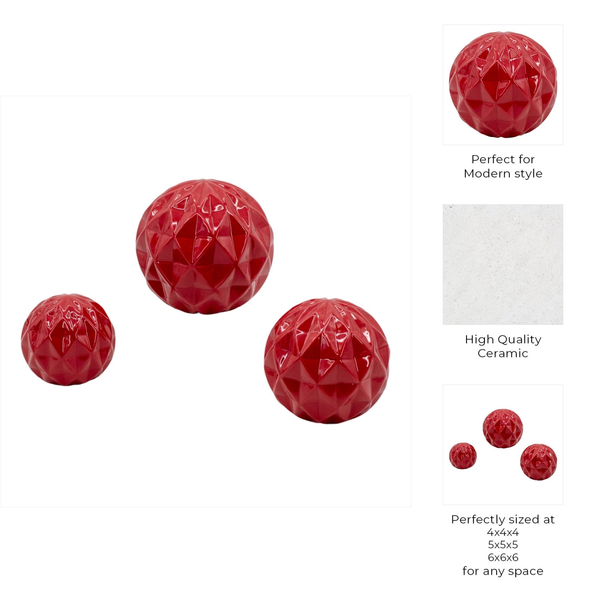 S/3 4/5/6" Varena Red Deco Balls Table Decors| Sagebrook Home