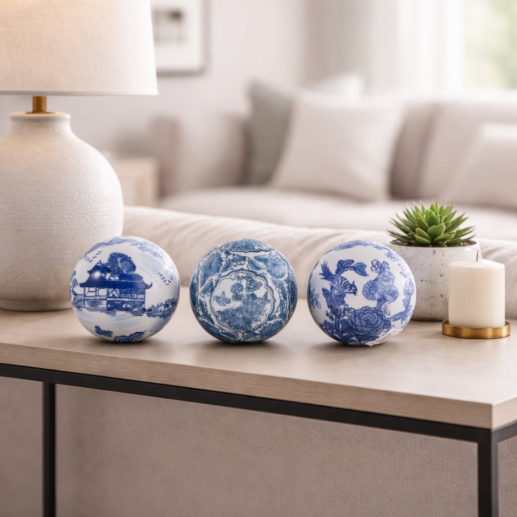 S/3 5" Assorted Chinoiserie Orbs, Blue/white Table Decors| Sagebrook Home