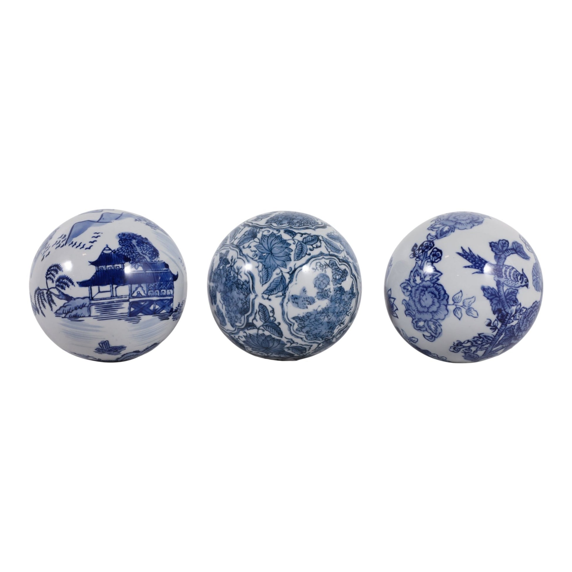 S/3 5" Assorted Chinoiserie Orbs, Blue/white Table Decors| Sagebrook Home