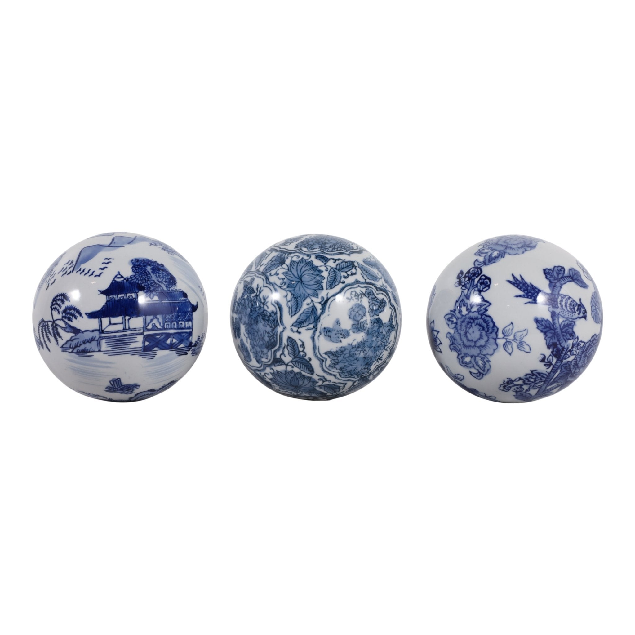 S/3 5" Assorted Chinoiserie Orbs, Blue/white Table Decors| Sagebrook Home