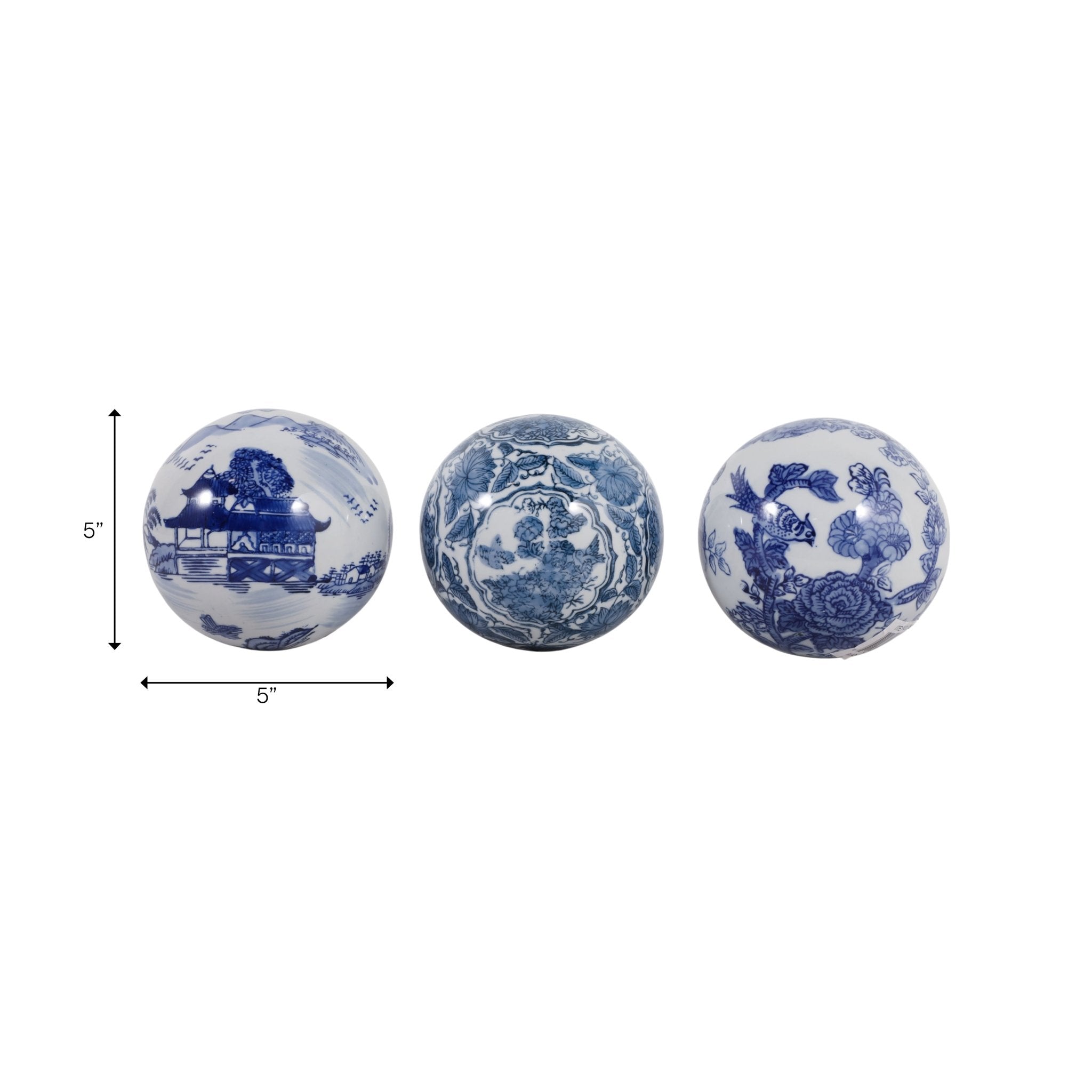 S/3 5" Assorted Chinoiserie Orbs, Blue/white Table Decors| Sagebrook Home
