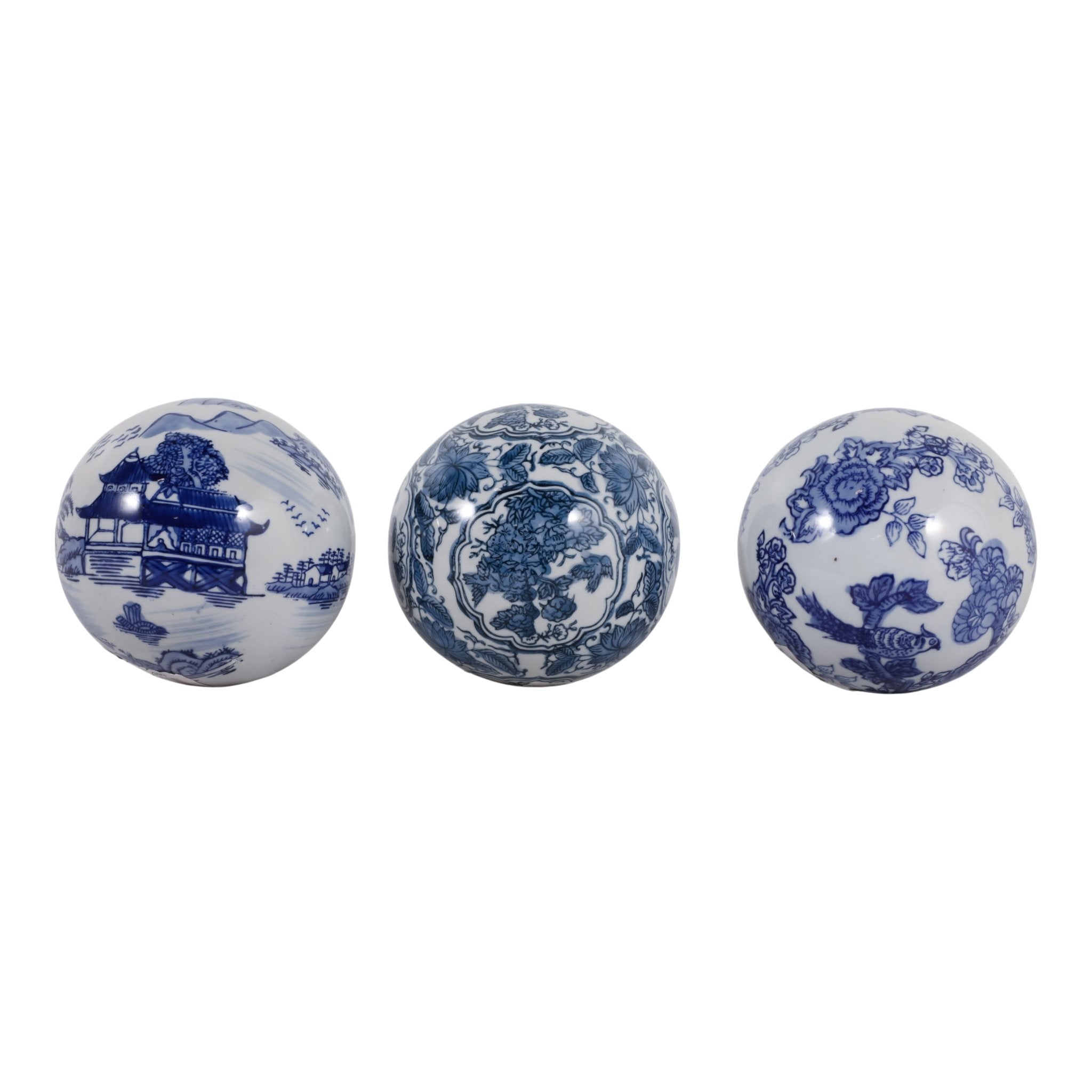 S/3 5" Assorted Chinoiserie Orbs, Blue/white Table Decors| Sagebrook Home