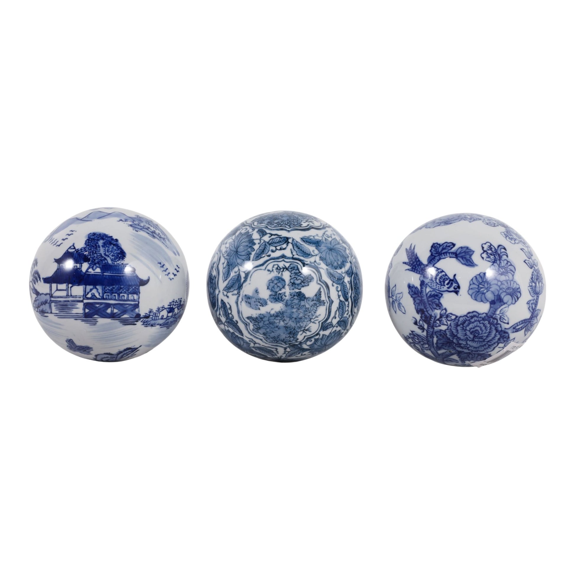S/3 5" Assorted Chinoiserie Orbs, Blue/white Table Decors| Sagebrook Home