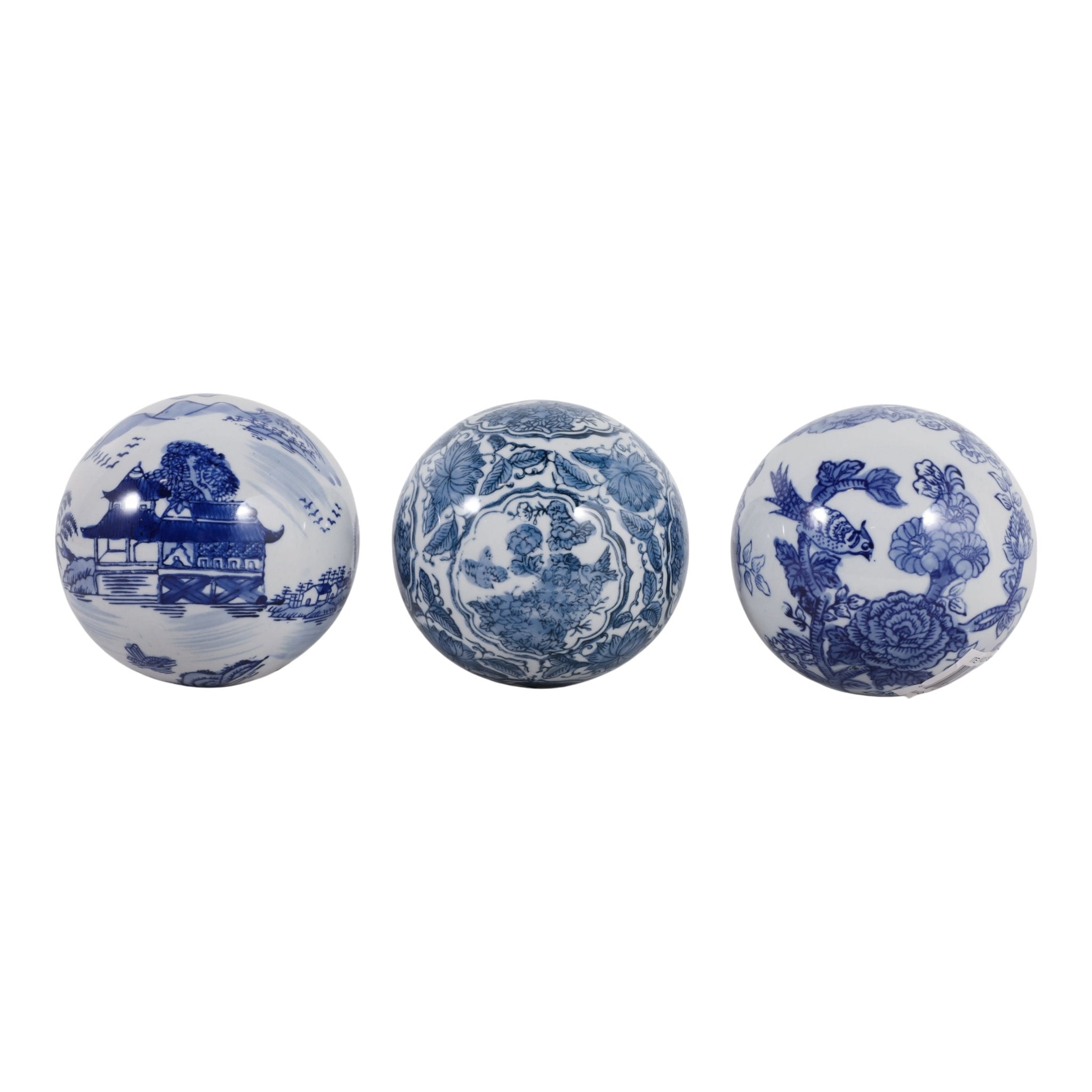S/3 5" Assorted Chinoiserie Orbs, Blue/white Table Decors| Sagebrook Home