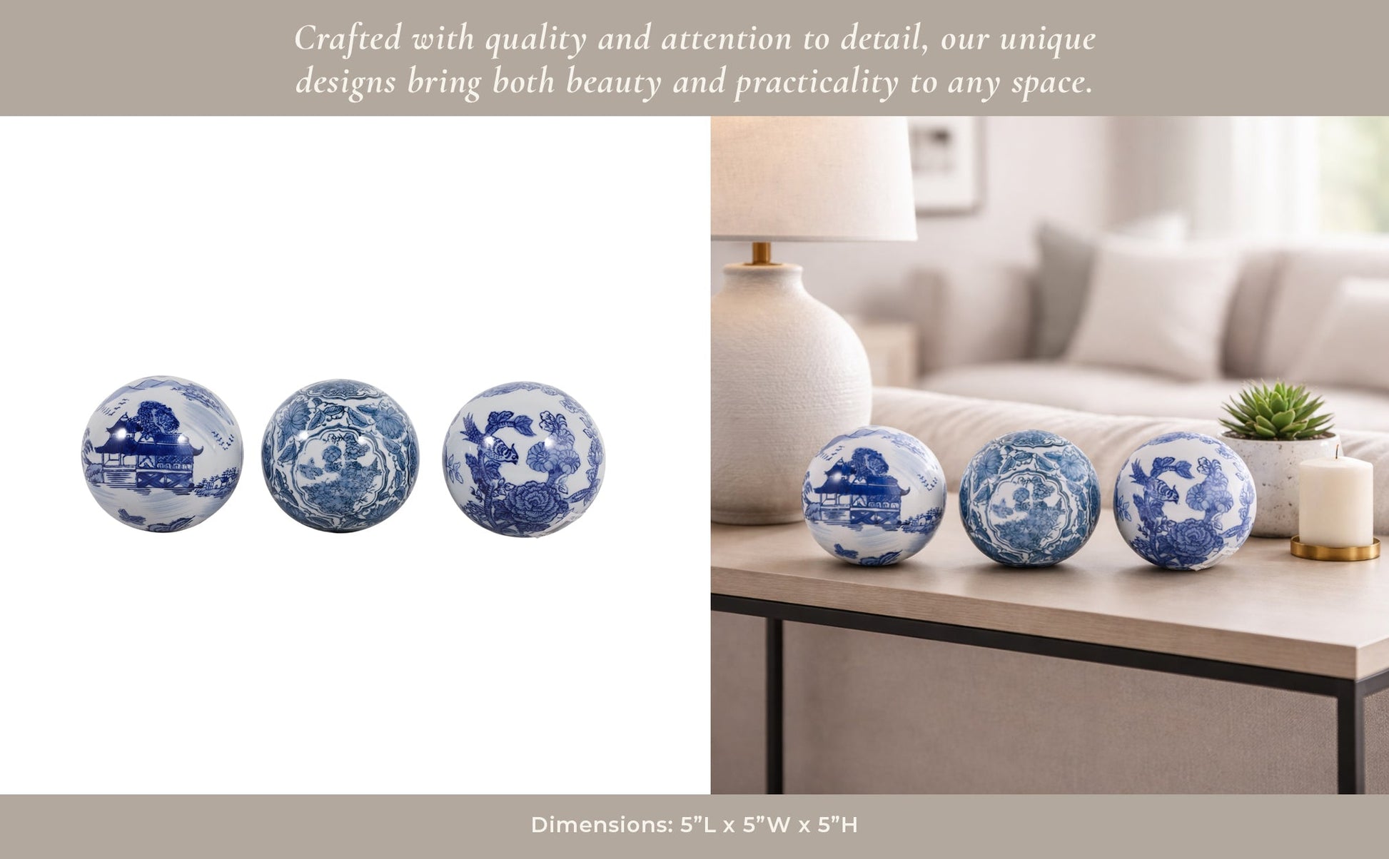 S/3 5" Assorted Chinoiserie Orbs, Blue/white Table Decors| Sagebrook Home