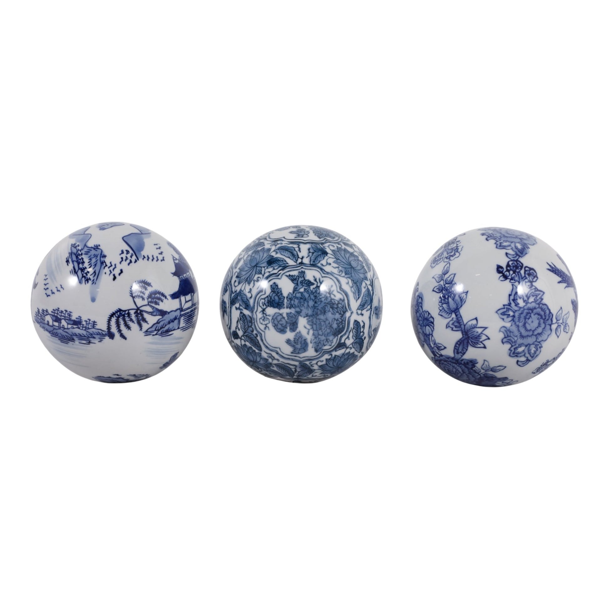 S/3 5" Assorted Chinoiserie Orbs, Blue/white Table Decors| Sagebrook Home