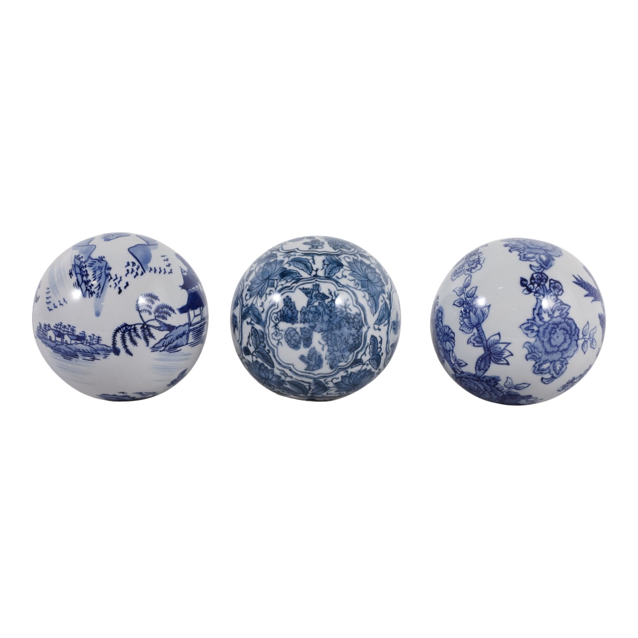 S/3 5" Assorted Chinoiserie Orbs, Blue/white Table Decors| Sagebrook Home
