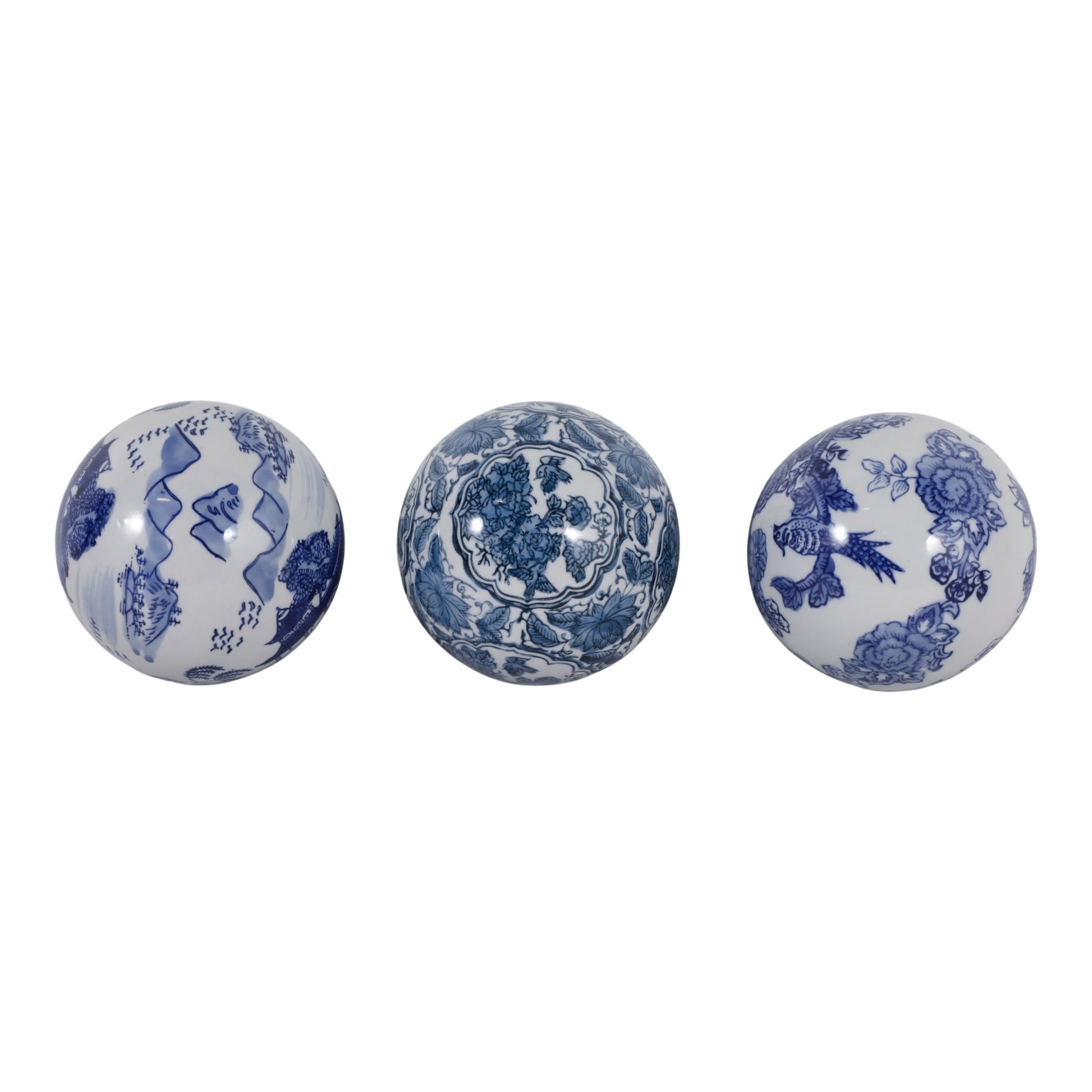 S/3 5" Assorted Chinoiserie Orbs, Blue/white Table Decors| Sagebrook Home