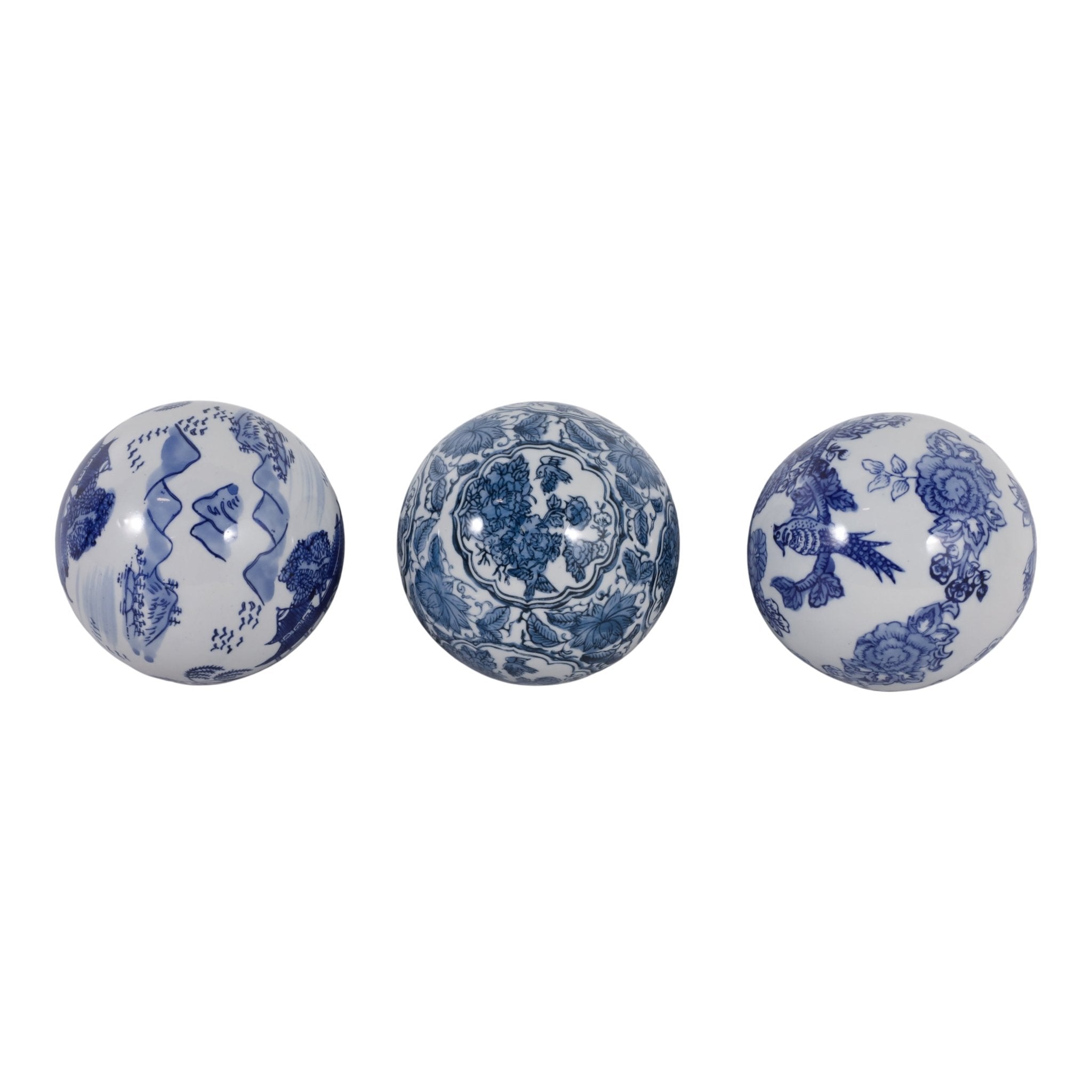 S/3 5" Assorted Chinoiserie Orbs, Blue/white Table Decors| Sagebrook Home