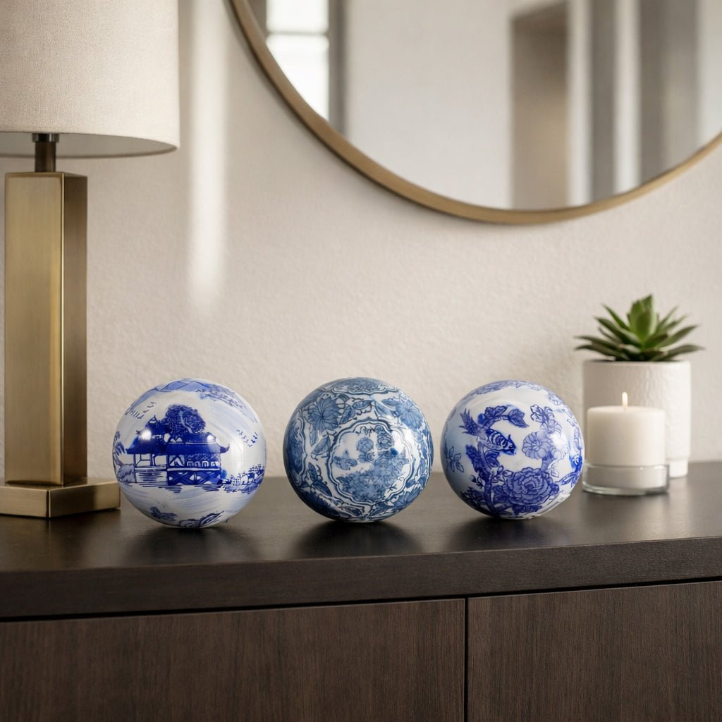 S/3 5" Assorted Chinoiserie Orbs, Blue/white Table Decors| Sagebrook Home