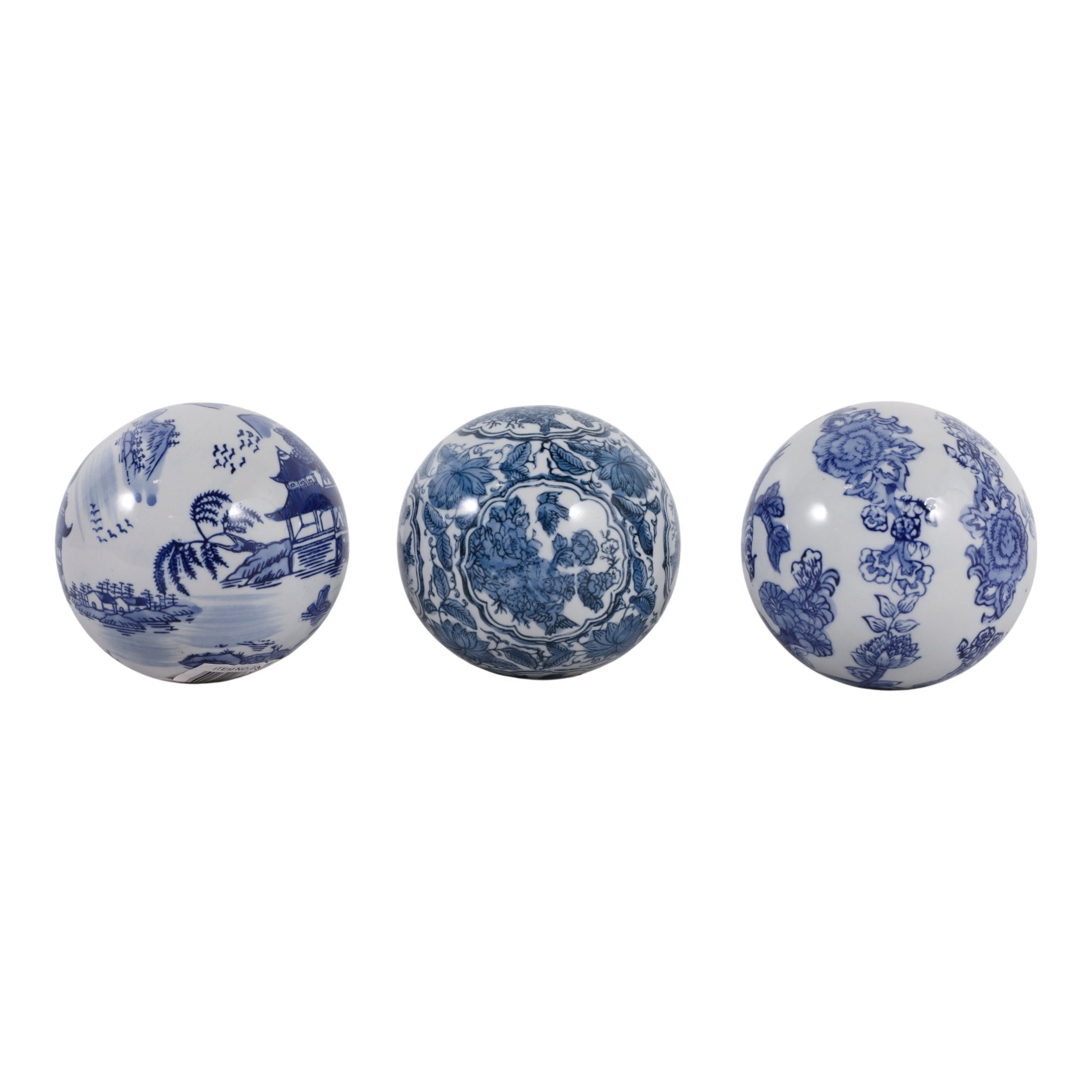 S/3 5" Assorted Chinoiserie Orbs, Blue/white Table Decors| Sagebrook Home