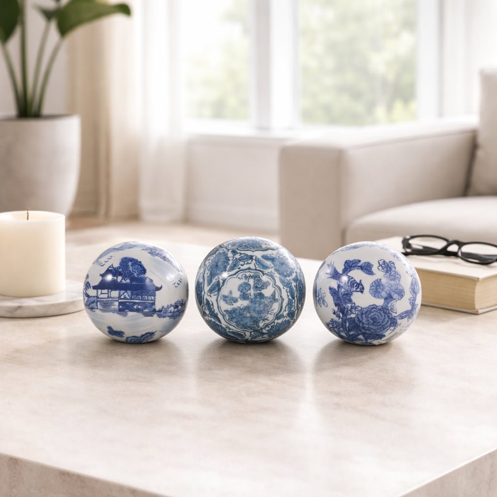 S/3 5" Assorted Chinoiserie Orbs, Blue/white Table Decors| Sagebrook Home