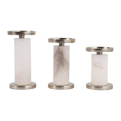 S/3 5/6/7" ASCEND ALABASTER CANDLE HOLDERS, WHT/GO - Al Rugaib Furniture