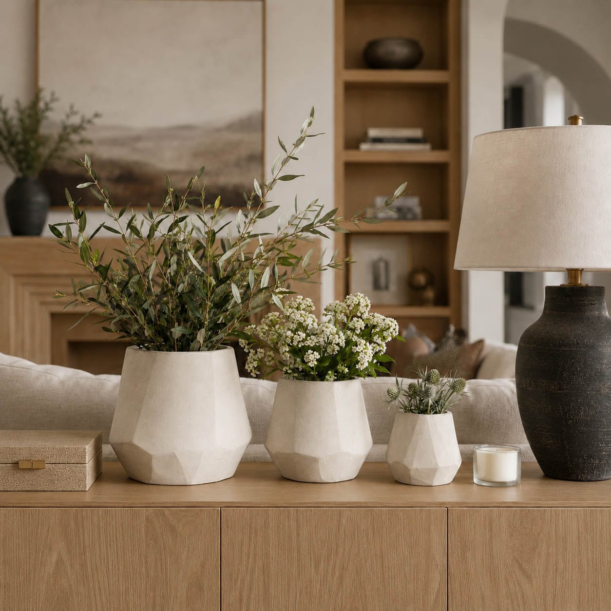 S/3 5/6/8 Holdron Angular Planters, White Vases and Jars| Sagebrook Home