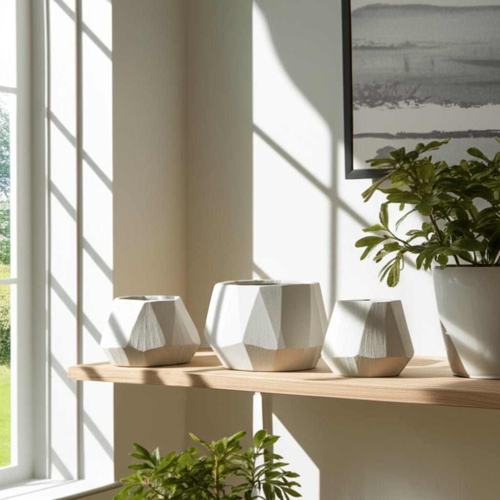 S/3 5/6/8 Holdron Angular Planters, White Vases and Jars| Sagebrook Home