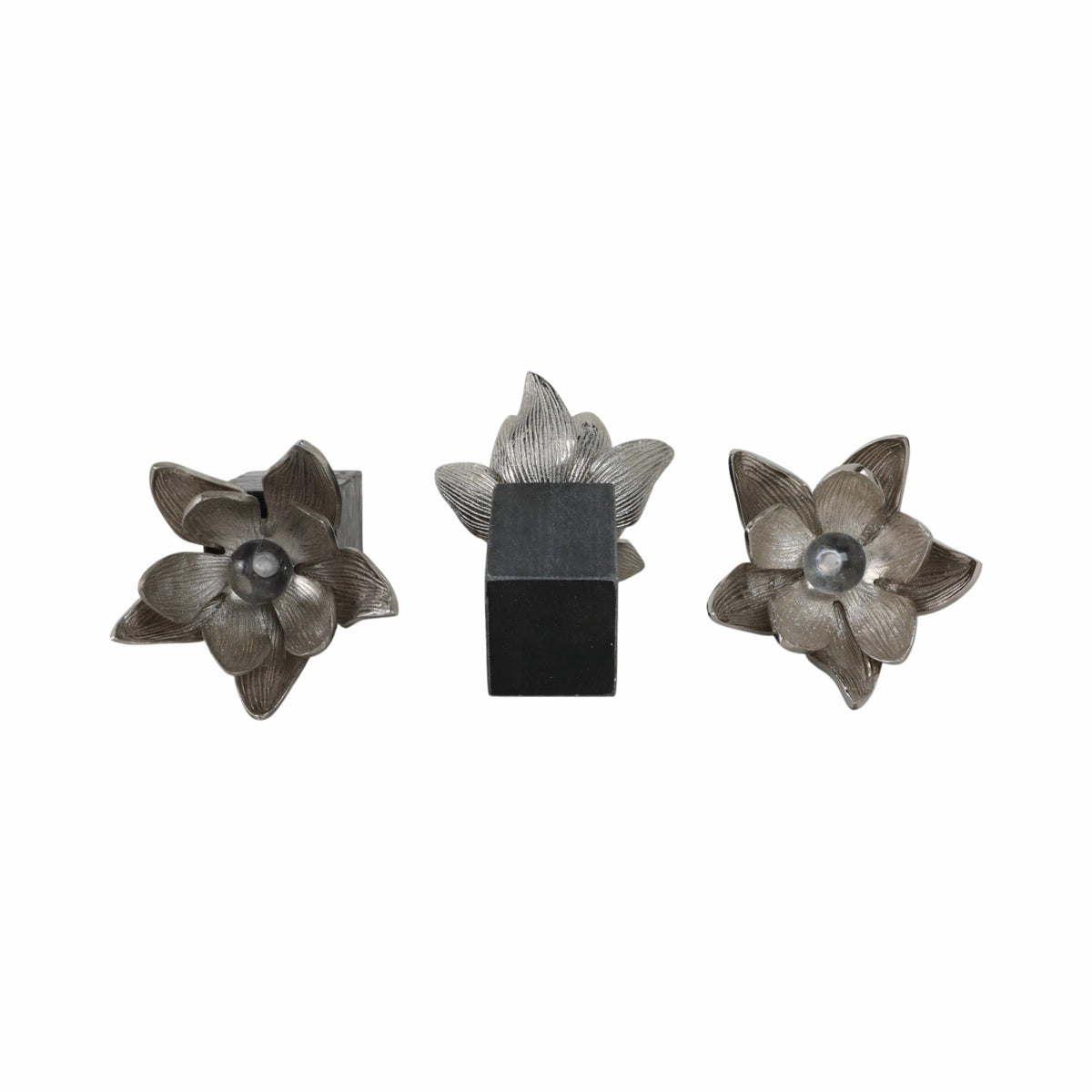 S/3 6/7/10" DARBY SILVER FLOWER STATUARY WITH MARB Table Decors| Sagebrook Home
