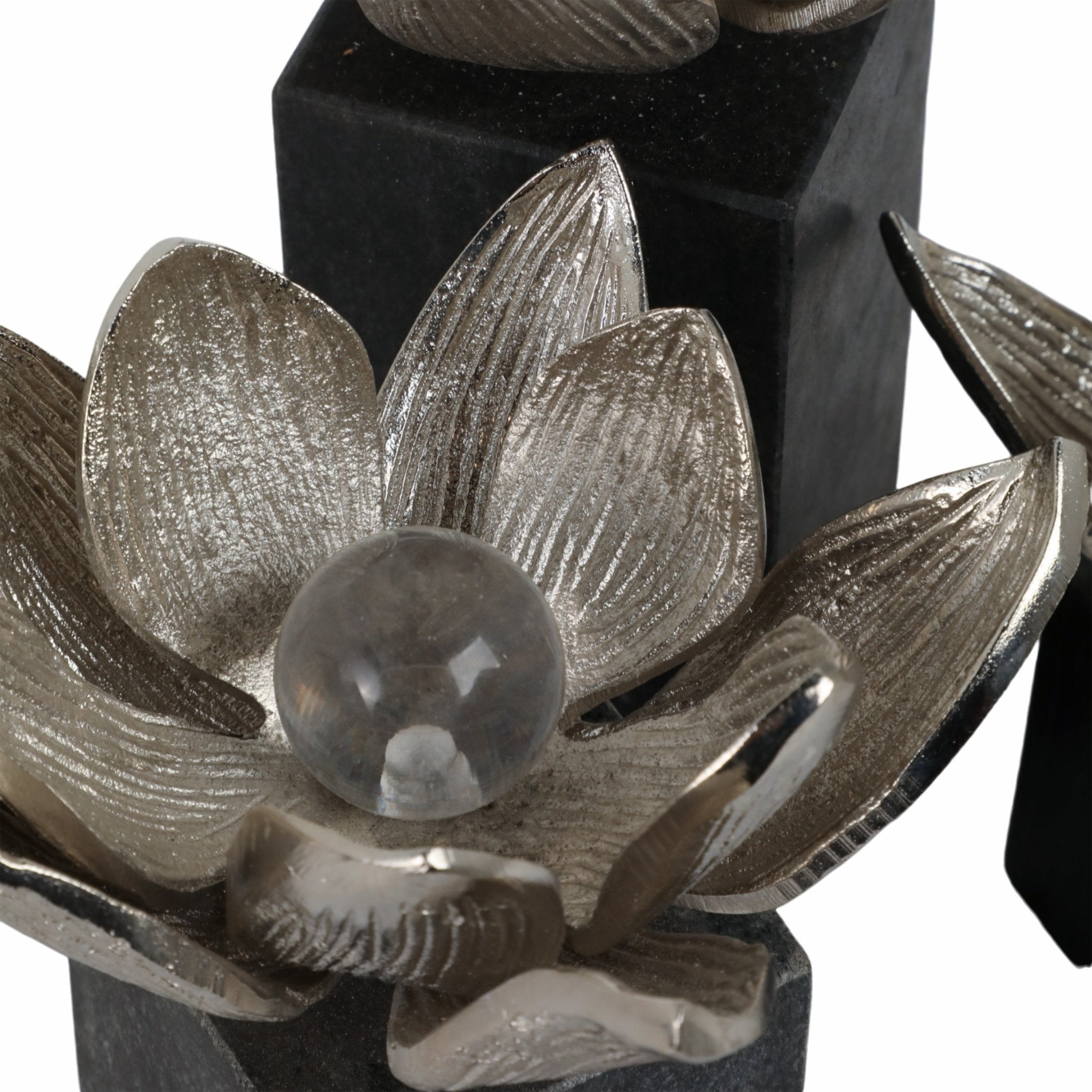 S/3 6/7/10" DARBY SILVER FLOWER STATUARY WITH MARB Table Decors| Sagebrook Home