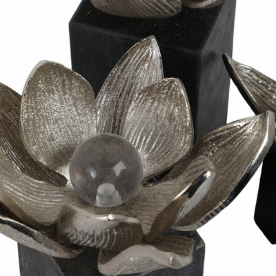 S/3 6/7/10" DARBY SILVER FLOWER STATUARY WITH MARB - Al Rugaib Furniture