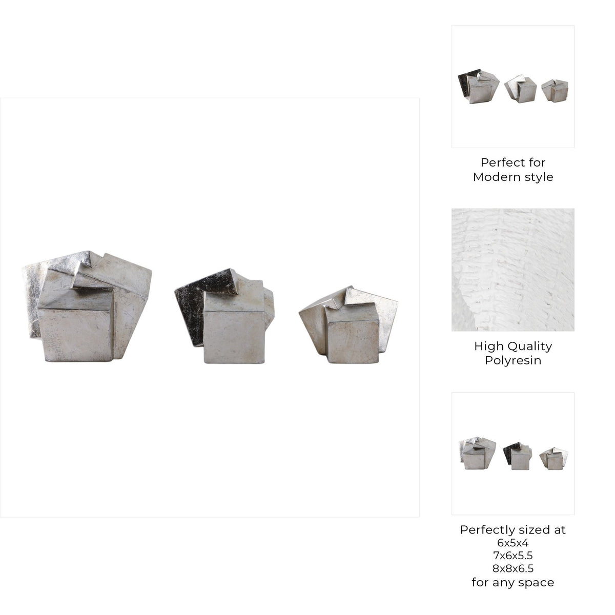 S/3 6/7/8" HULETT SILVER CUBES Table Decors| Sagebrook Home