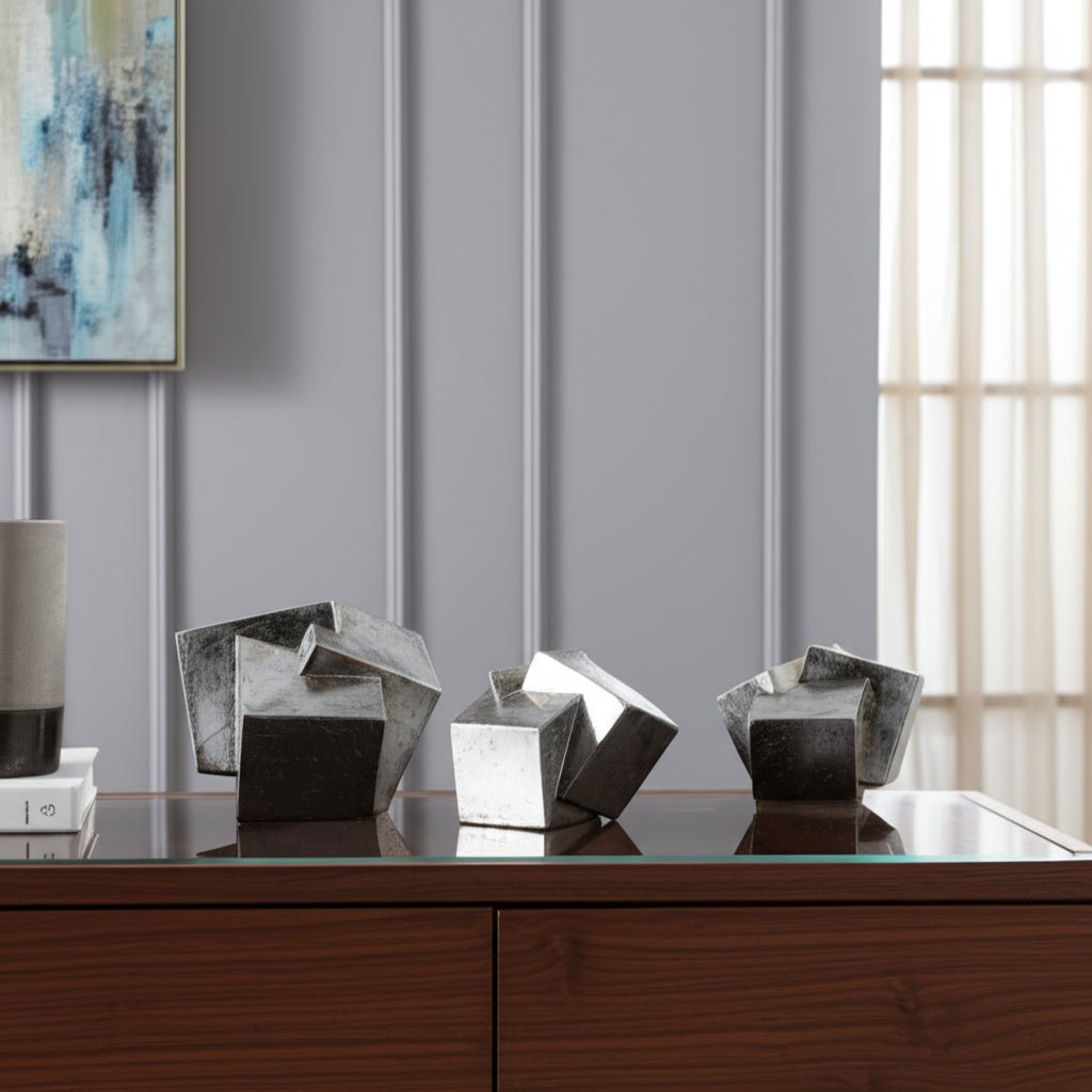 S/3 6/7/8" HULETT SILVER CUBES Table Decors| Sagebrook Home