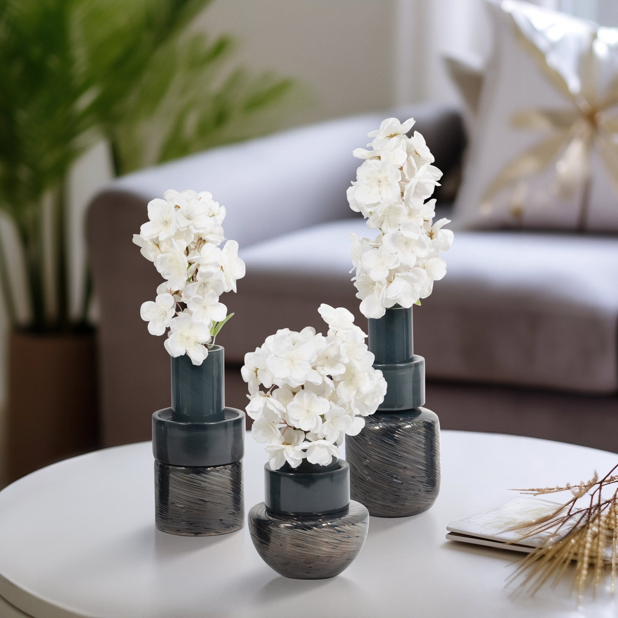 S/3 6/8/9" Eden Gray Glass Vases Vases and Jars| Sagebrook Home