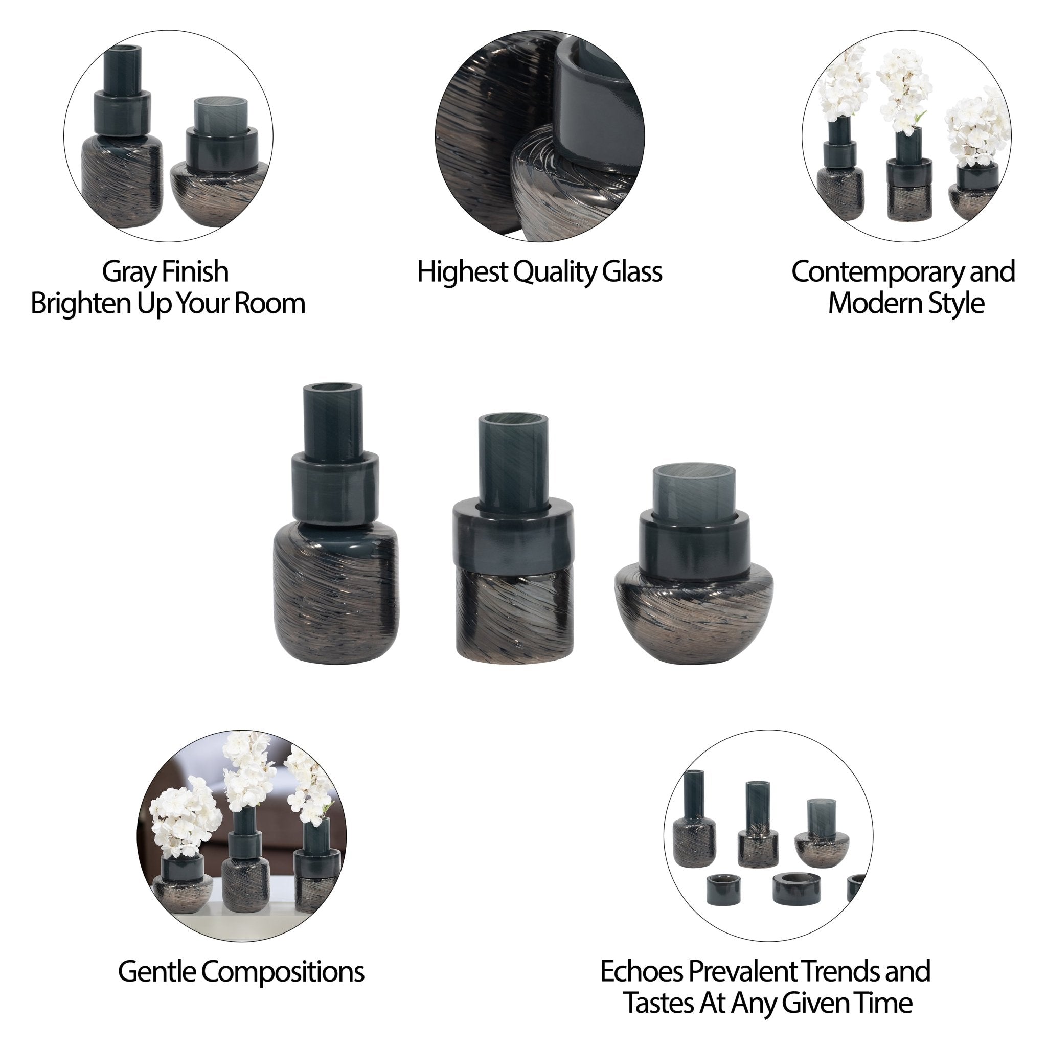 S/3 6/8/9" Eden Gray Glass Vases Vases and Jars| Sagebrook Home