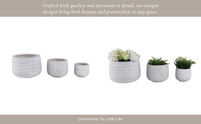 S/3 6/9/11" Ribbed Planters, White - Al Rugaib Furniture