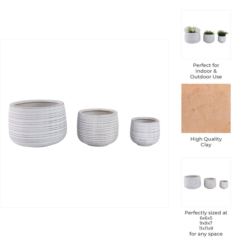 S/3 6/9/11" Ribbed Planters, White - Al Rugaib Furniture