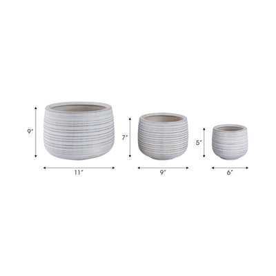 S/3 6/9/11" Ribbed Planters, White - Al Rugaib Furniture