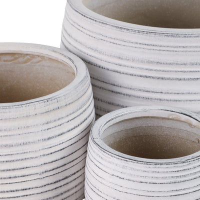 S/3 6/9/11" Ribbed Planters, White - Al Rugaib Furniture
