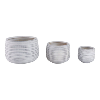 S/3 6/9/11" Ribbed Planters, White - Al Rugaib Furniture