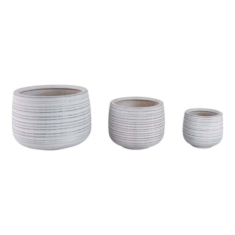 S/3 6/9/11" Ribbed Planters, White - Al Rugaib Furniture