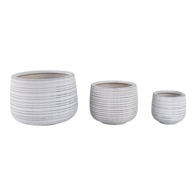 S/3 6/9/11" Ribbed Planters, White - Al Rugaib Furniture