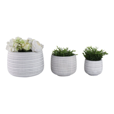 S/3 6/9/11" Ribbed Planters, White - Al Rugaib Furniture