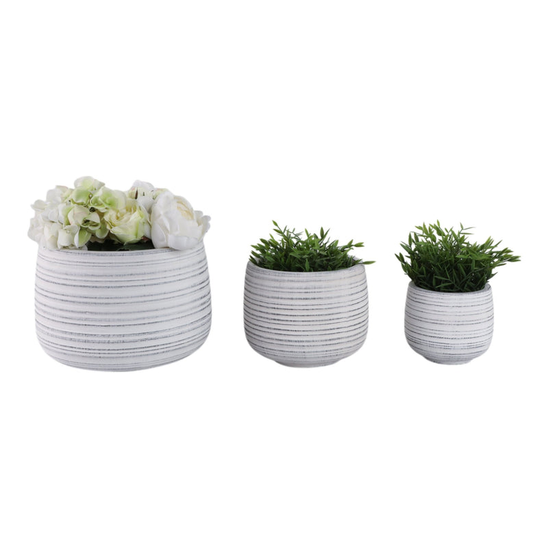 S/3 6/9/11" Ribbed Planters, White - Al Rugaib Furniture