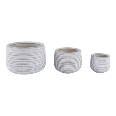 S/3 6/9/11" Ribbed Planters, White - Al Rugaib Furniture